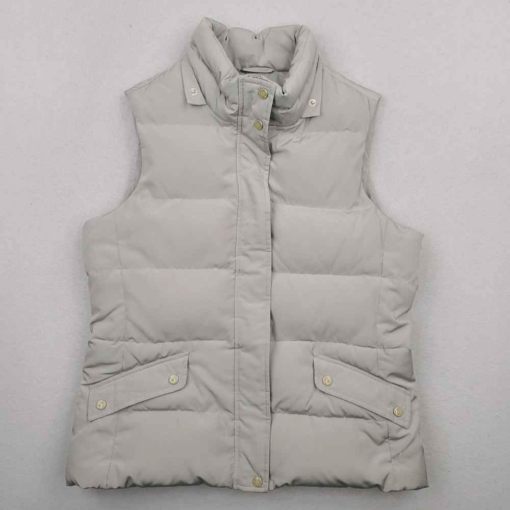 Talbots Down Puffer Vest Womens Medium Petite Gray‎ Quilted Insulated Ski Winter